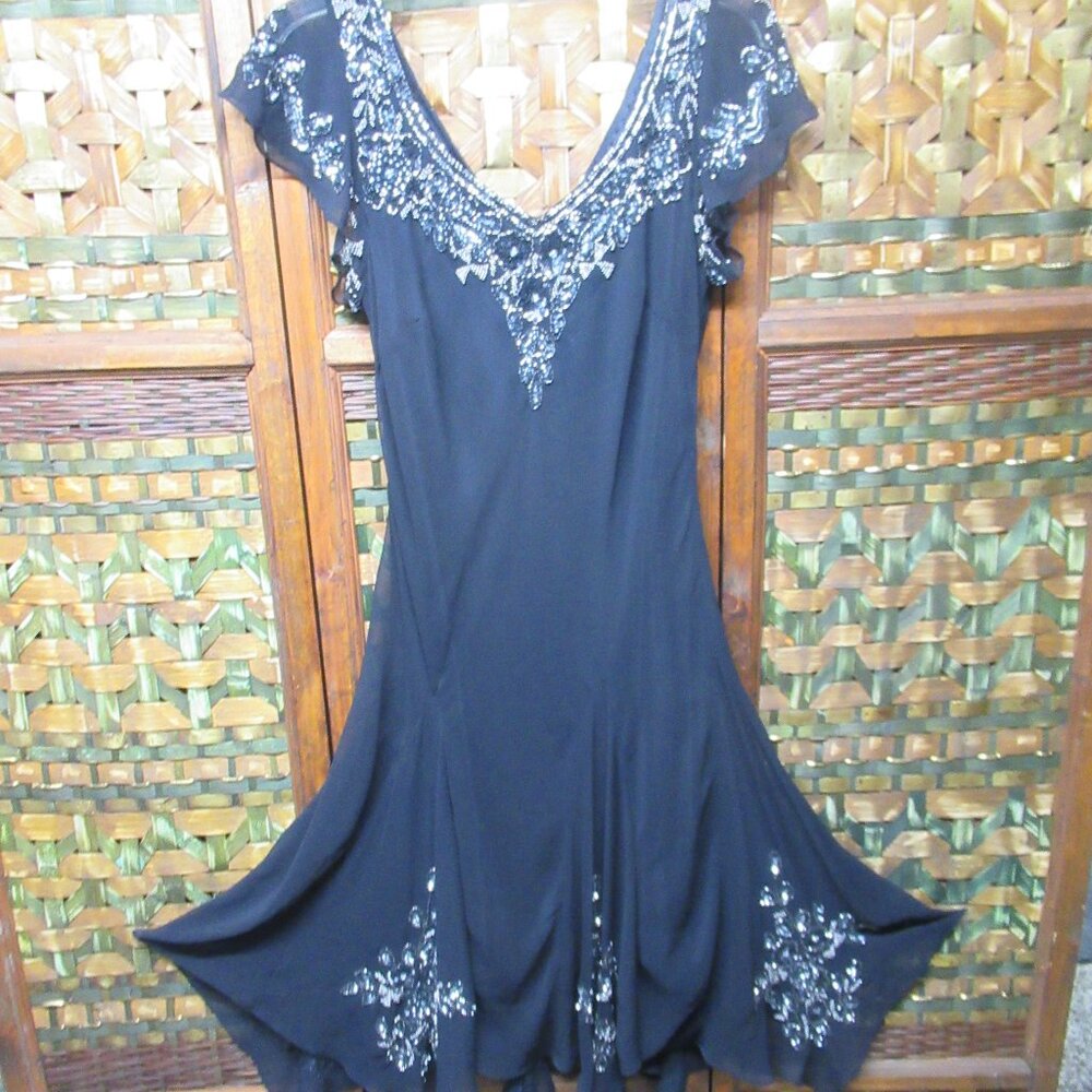 JKara Black Formal Dress with Sequin and Beaded Detail